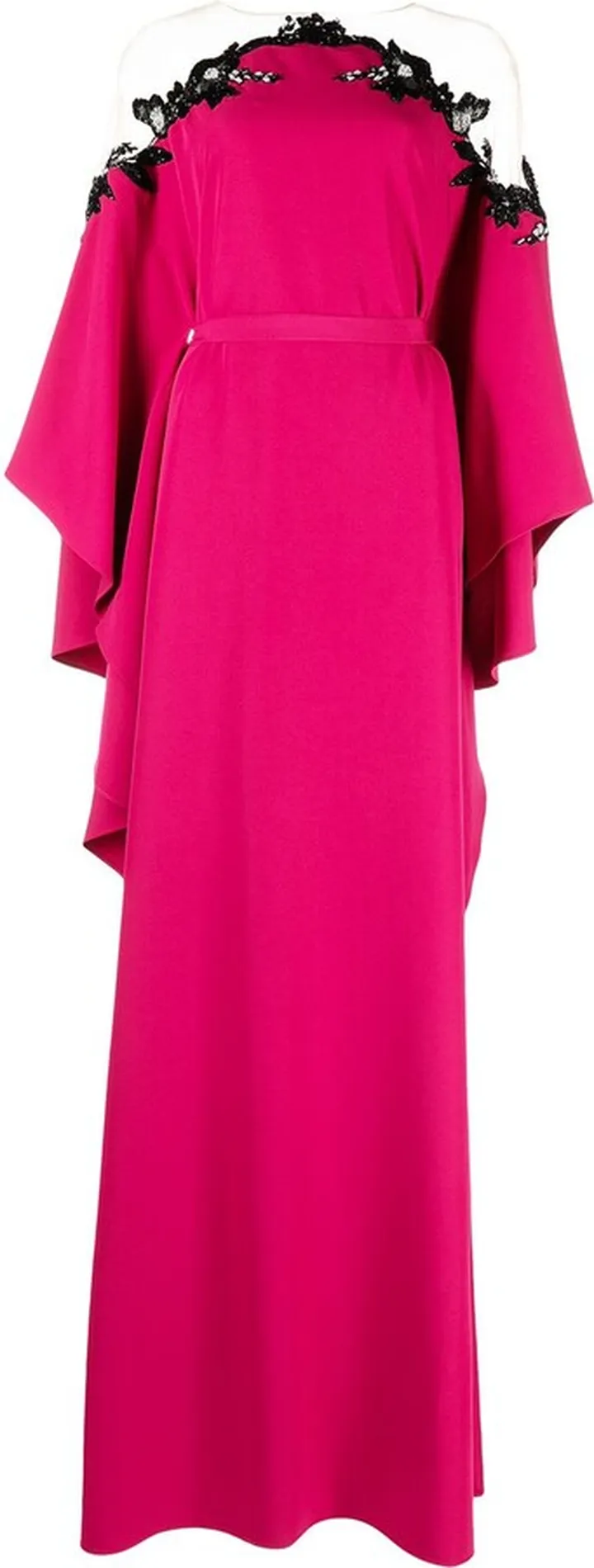 Floral-Beaded Belted Kaftan Gown
