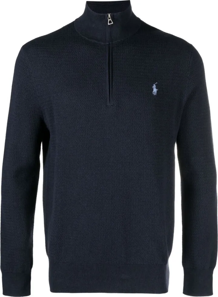 Blue Polo Pony Embroidered Cotton Sweater