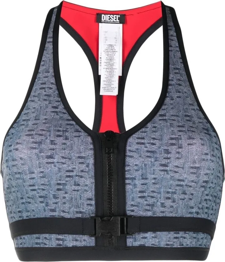 Monogram Denim-Print Bikini Top