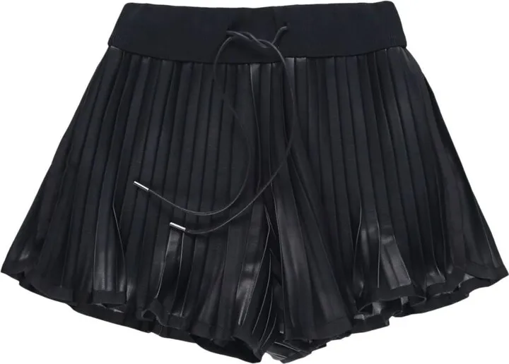 Pleated Drawstring Faux-Leather Shorts