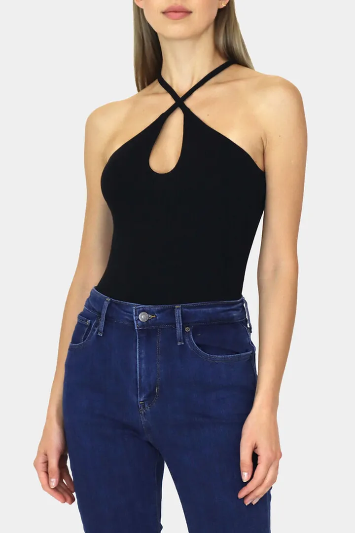 Ribbed Keyhole Halter Bodysuit