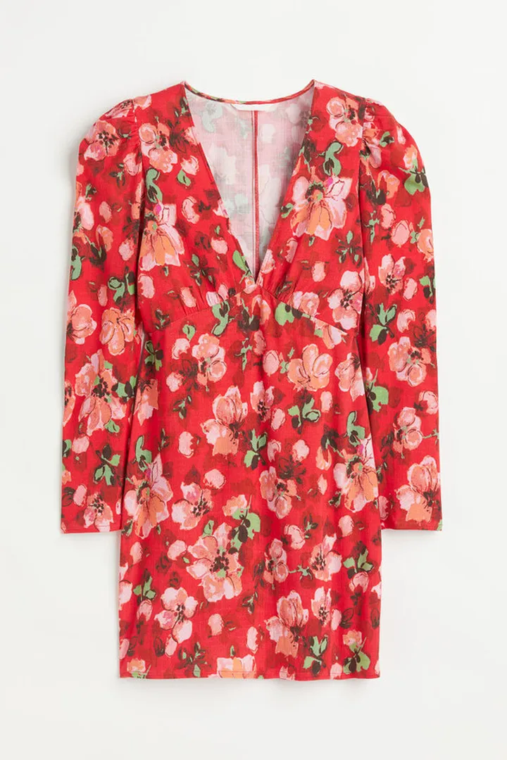 Patterned Puff-sleeved Dress