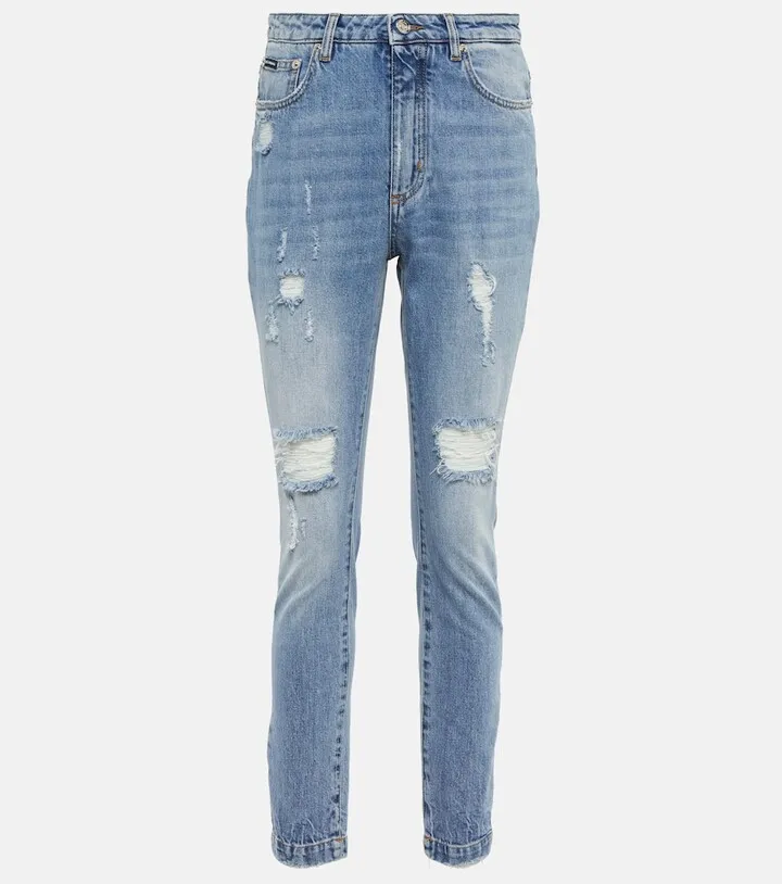 Distressed high-rise skinny jeans
