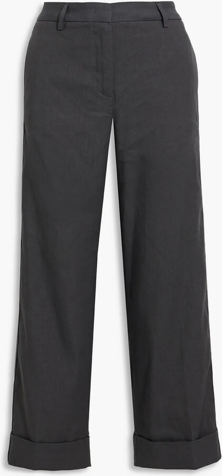 Cropped linen-blend twill wide-leg pants