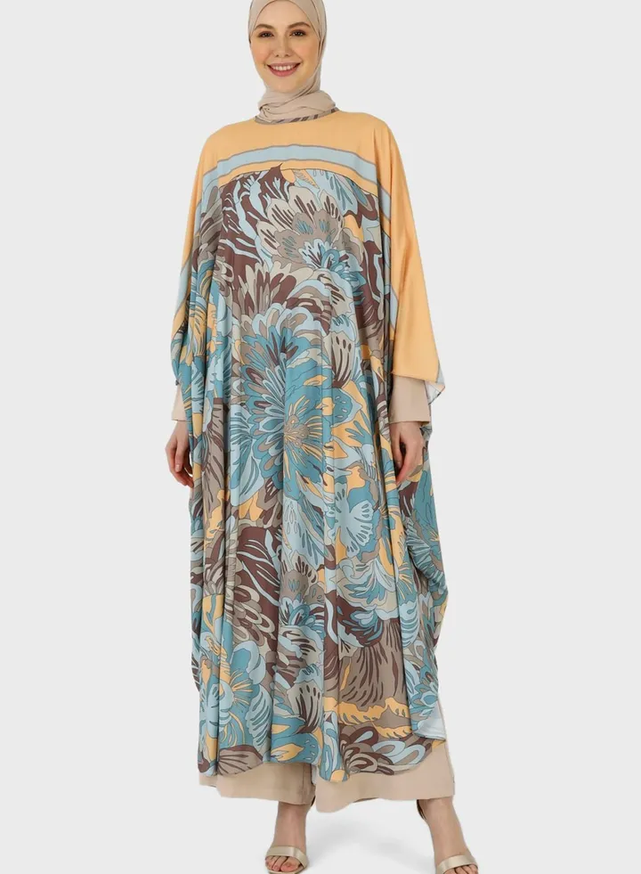 Floral Print Cape Sleeve Abaya