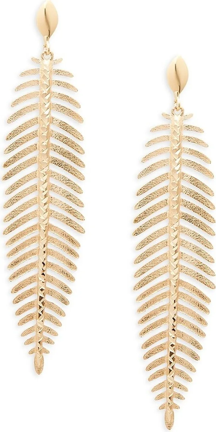 14K Yellow Gold Leaf Drop Earrings