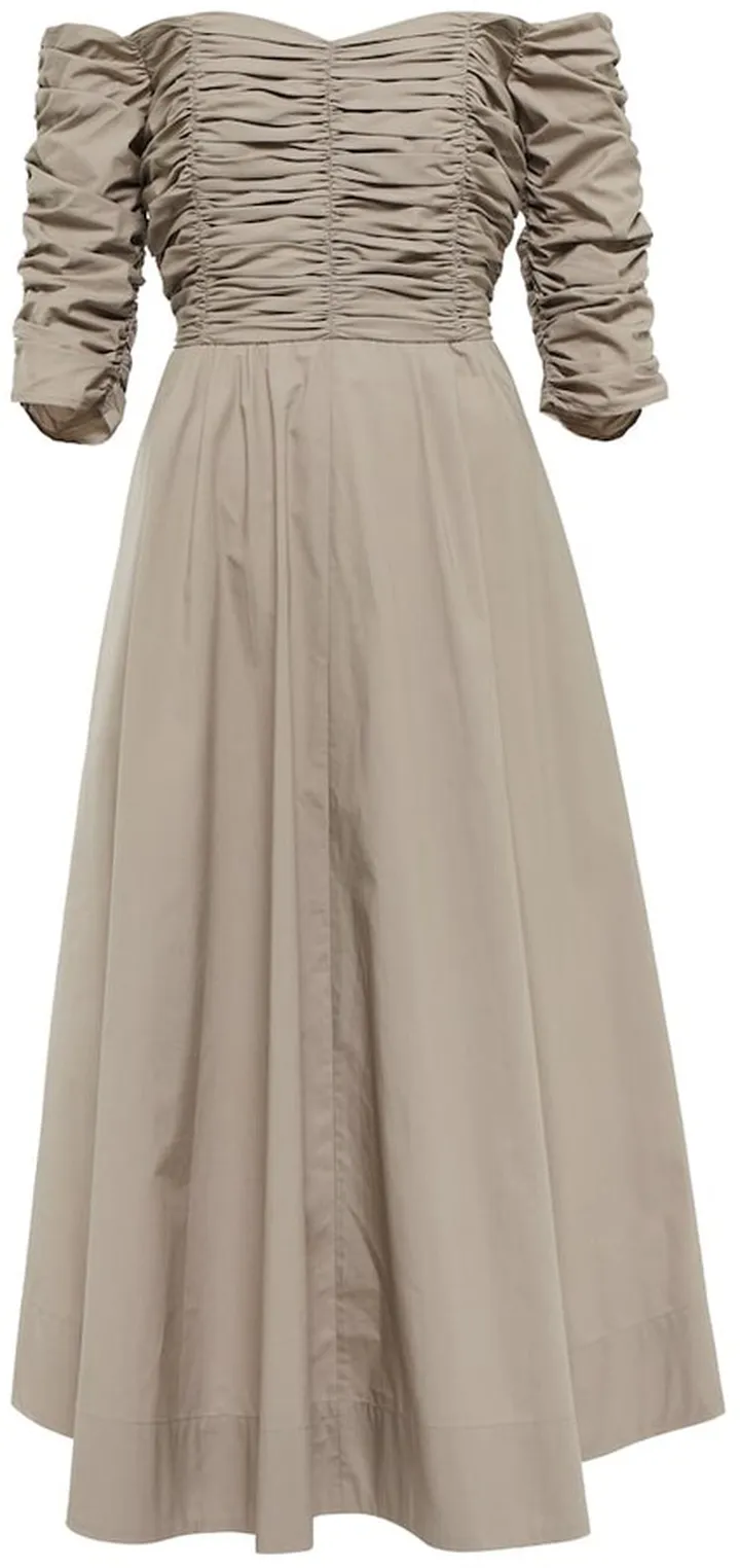 Smocked cotton poplin midi dress