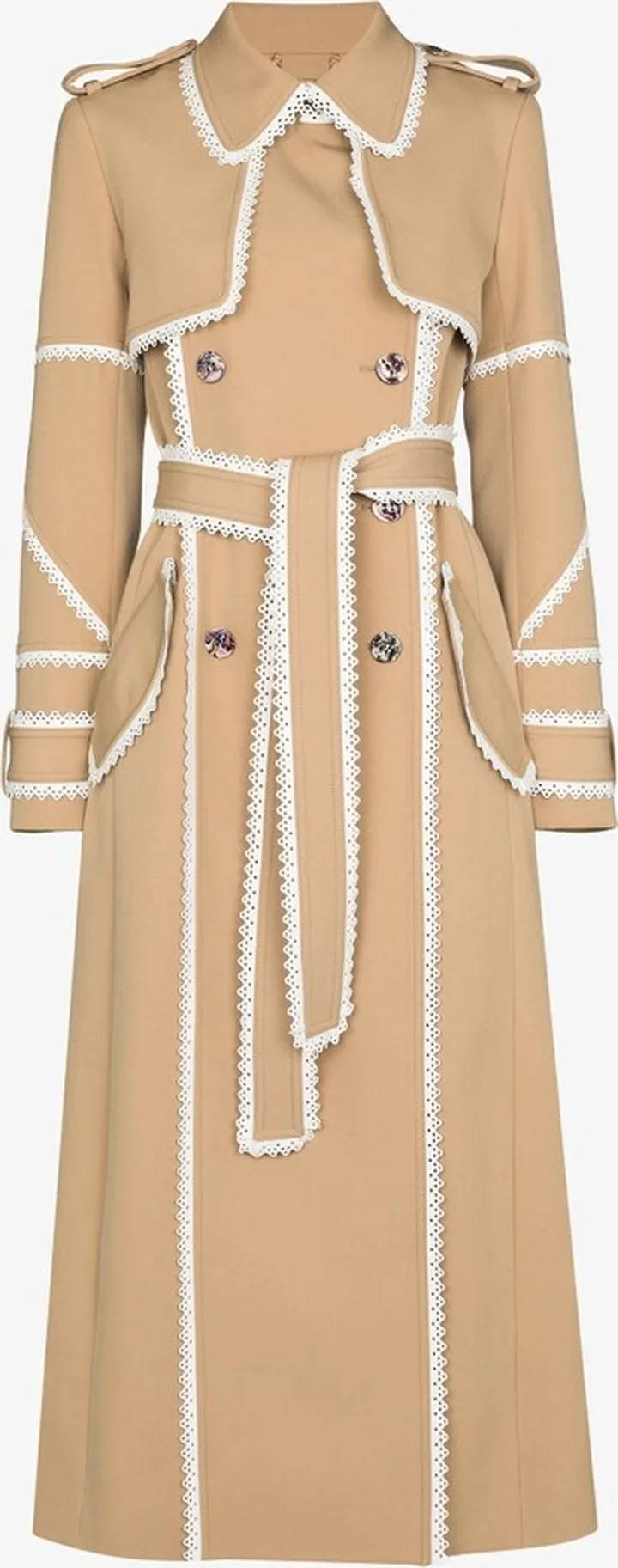 Leather Trim Wool Trench Coat