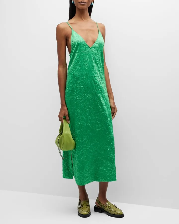 Crinkled Satin Slip Dress