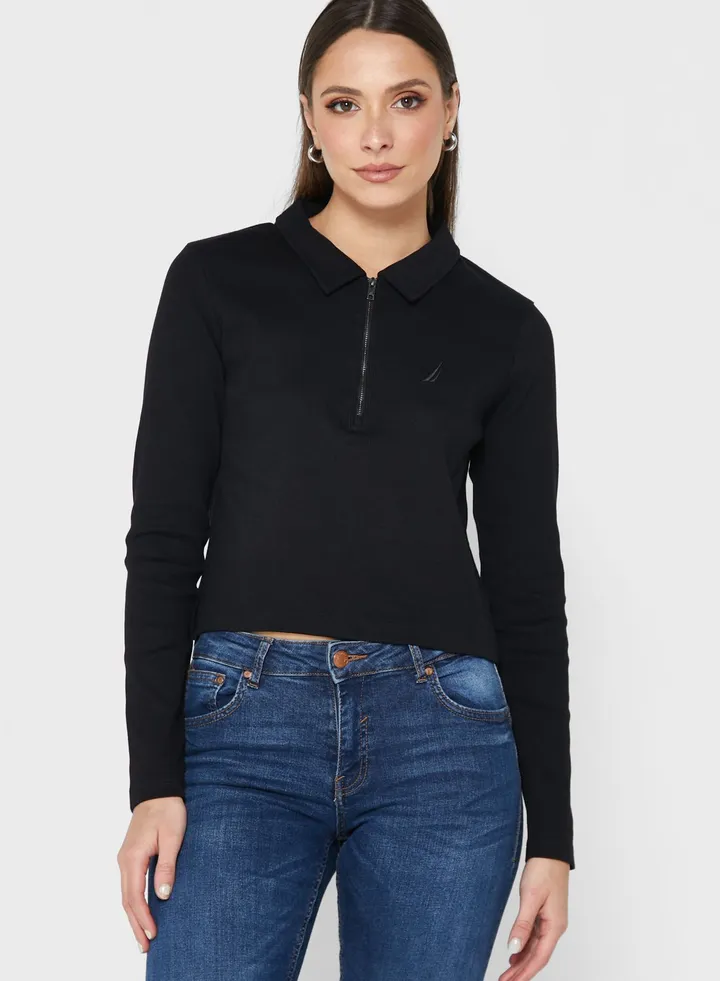 Zip Detail Knitted Polo