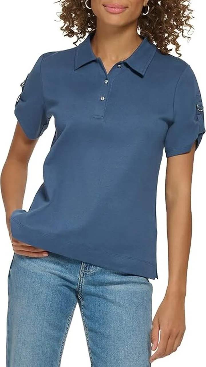 Calvin Klein Short Sleeve D-Ring Polo (Oceana) Women's Clothing