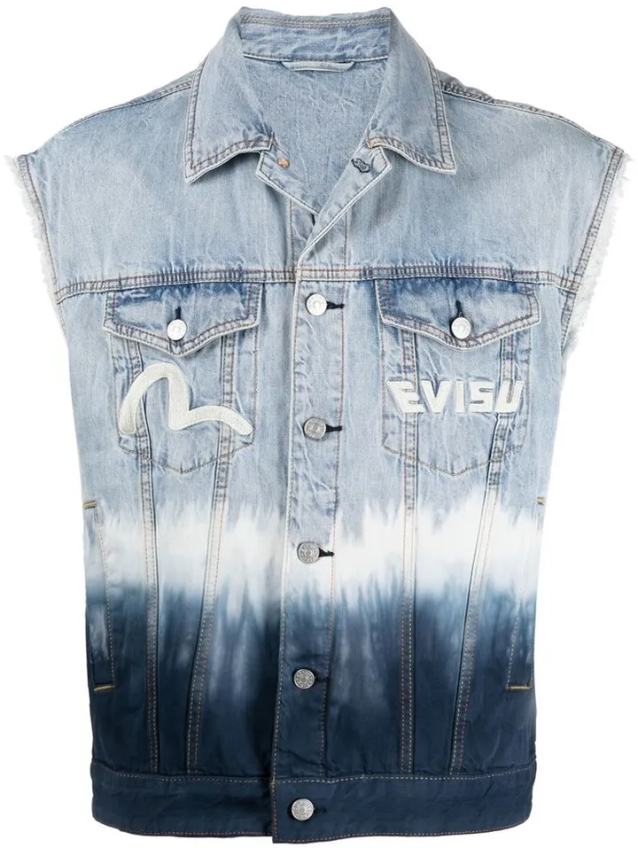 Logo-Patch Bleached Denim Gilet