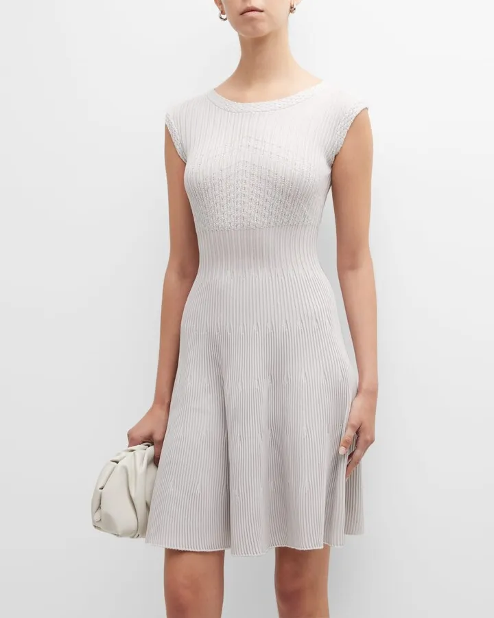 Ribbed Fit-&-Flare Cap-Sleeve Dress