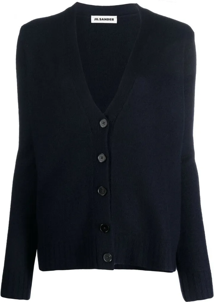 V-neck ribbed-knit cardigan