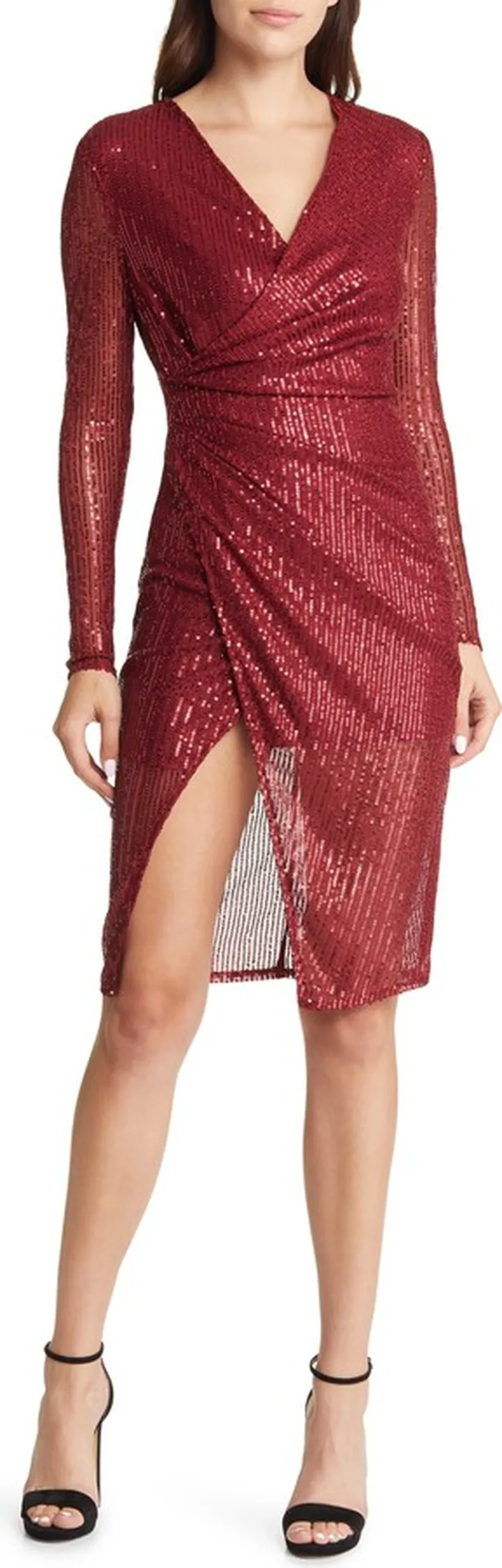 Sequin Long Sleeve Asymmetric Cocktail Dress