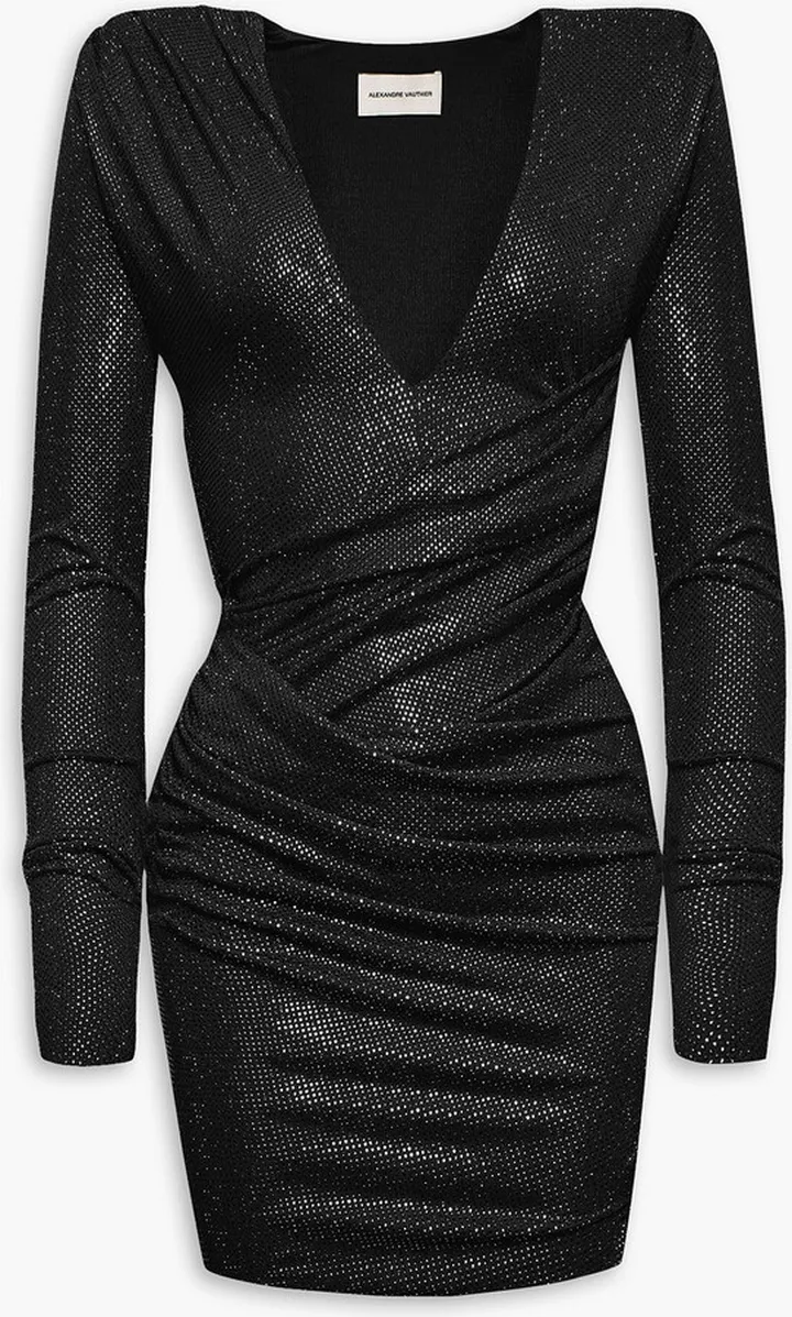 Ruched crystal-embellished stretch-jersey mini dress