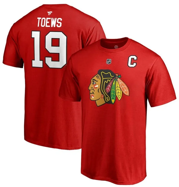 Majestic Chicago Blackhawks Jonathan Toews Men's Authentic Stack Name & Number T-Shirt