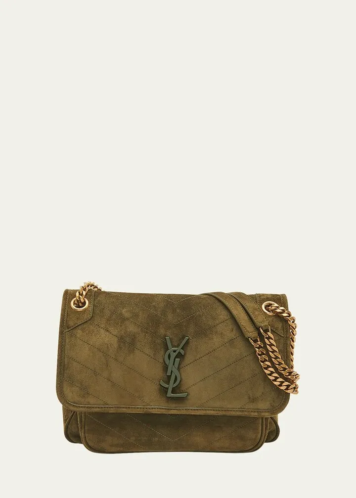 Niki Medium YSL Monogram Quilted Suede Flap Shoulder Bag