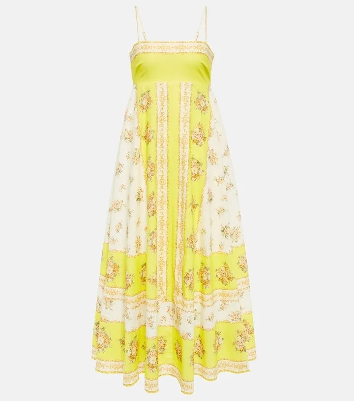 Catalina printed cotton and linen midi dress