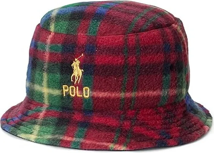 Polo Ralph Lauren Plaid Fleece Bucket Hat (Royal Crimson Plaid) Bucket Caps