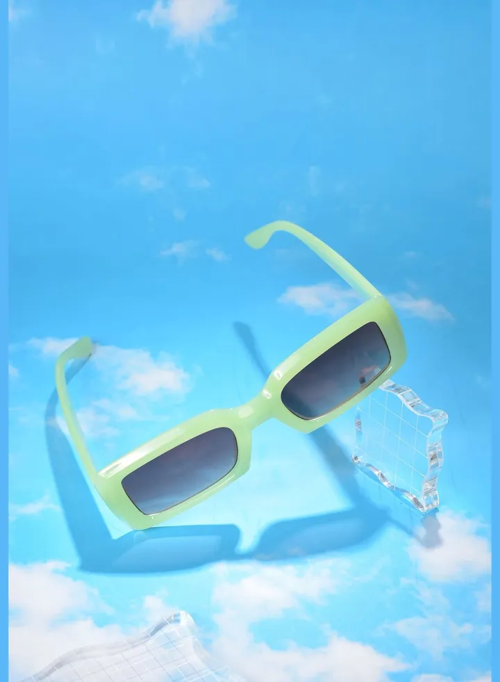 Women Black Lens Green Rectangle Sunglasses