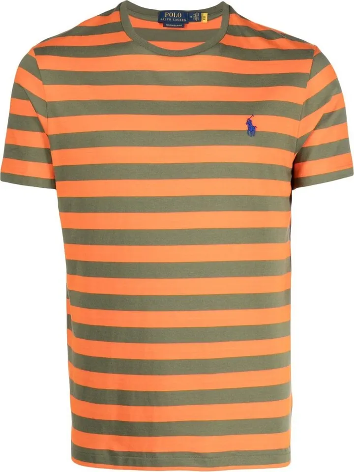logo-embroidered striped T-shirt