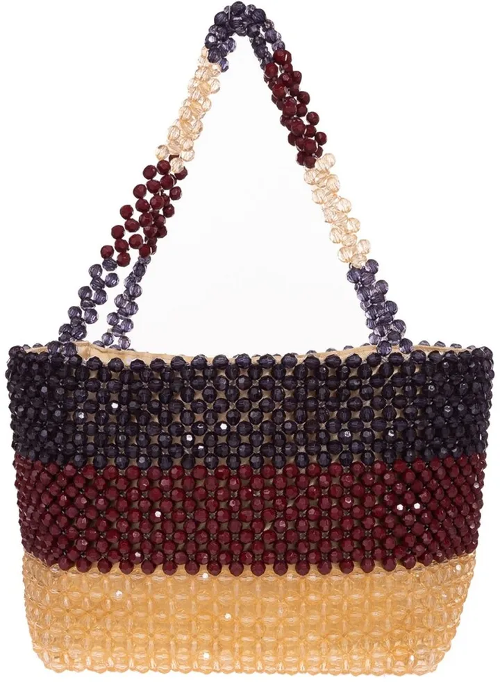 La Regale Macrame Bead Wide Stripe Mini Tote