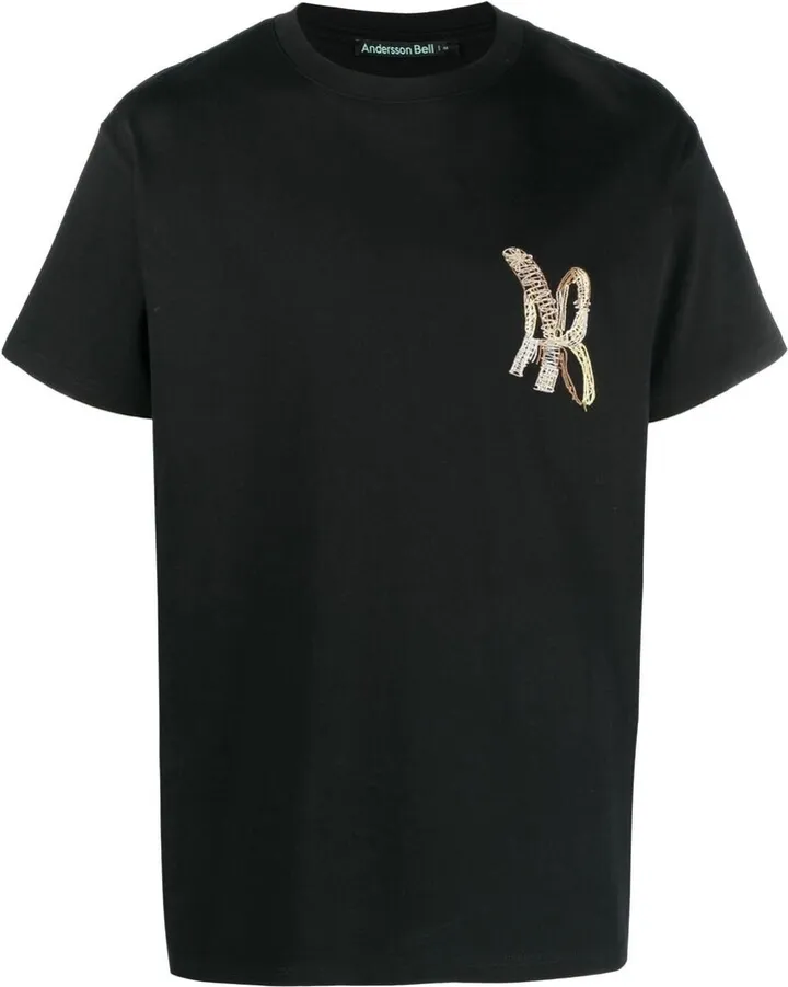 logo-embroidered graphic-print T-shirt