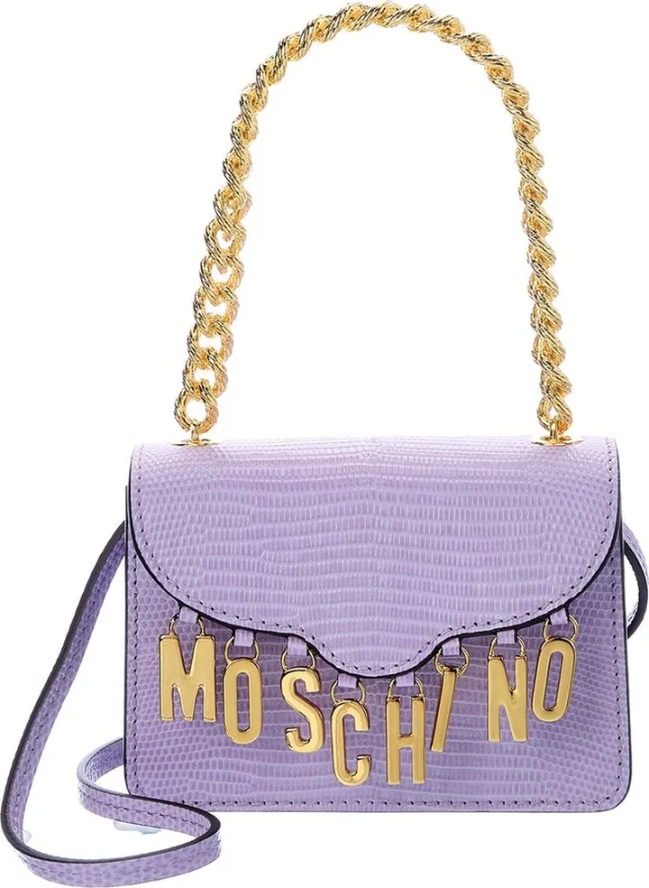 Moschino Logo Lettering Embossed Leather Shoulder Bag