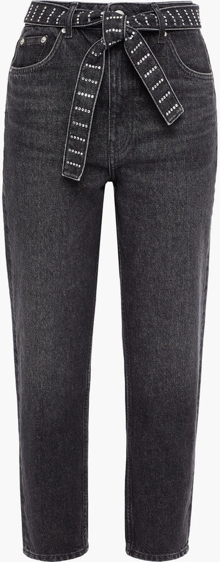 Crystal-embellished belted boyfriend jeans