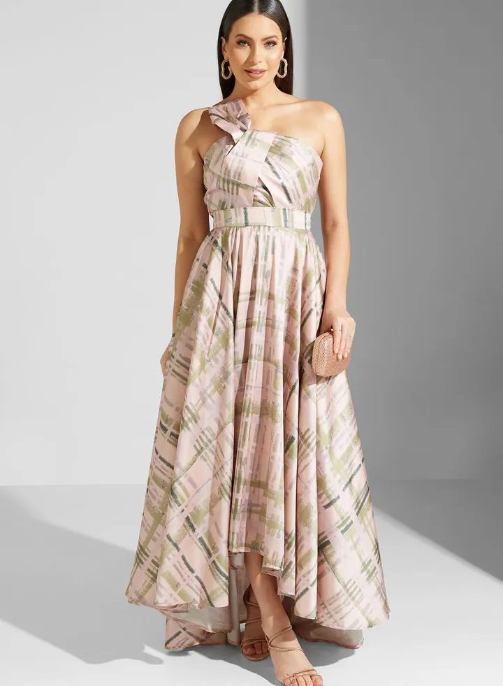 Lama Jacquard One Shoulder Dress