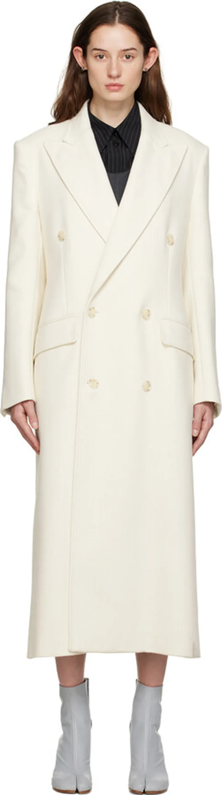 MM6 Maison Margiela Off-White Double-Breasted Coat