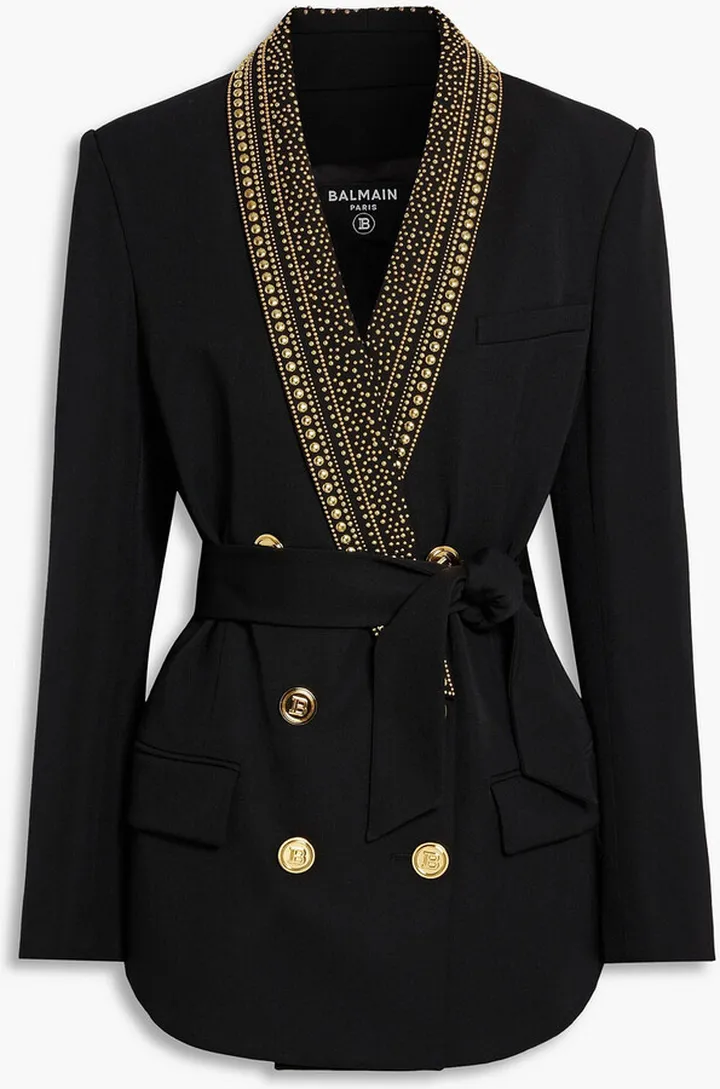 Double-breasted studded wool blazer