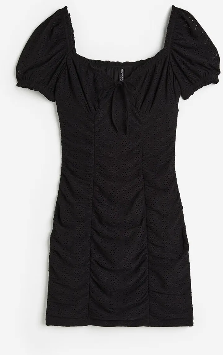 Gathered Eyelet Embroidery Dress