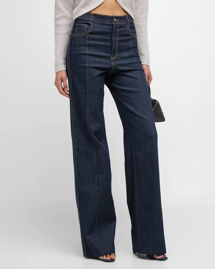 Francine Topstitched High-Rise Straight-Leg Pants