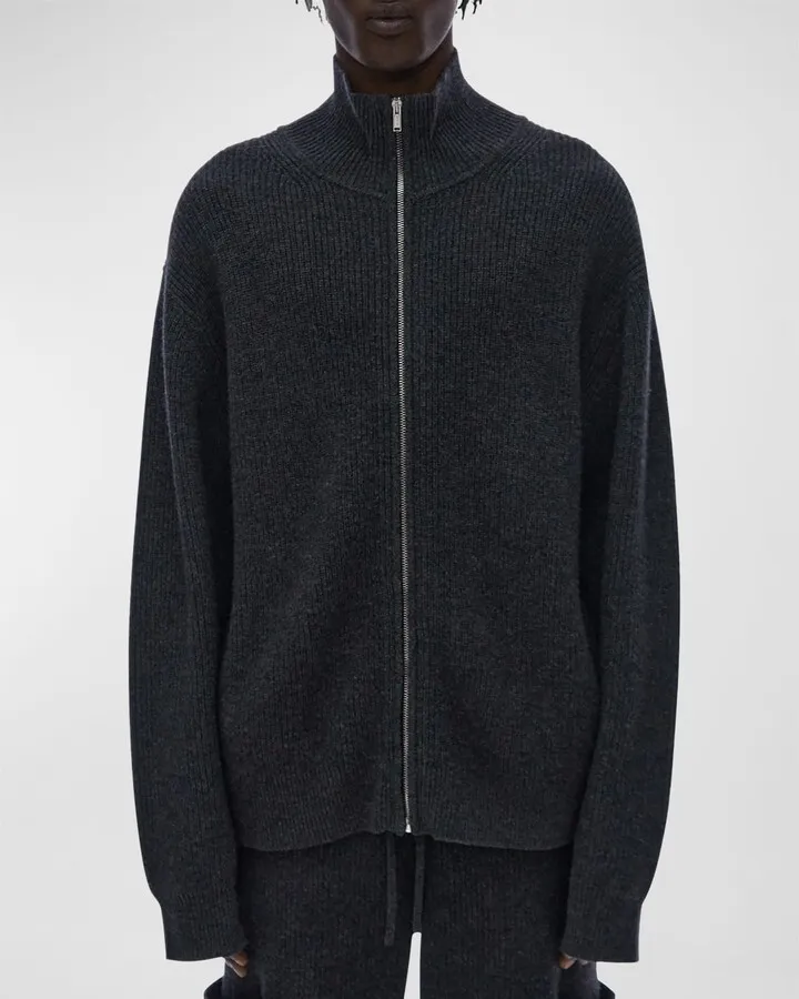 Men's Full-Zip Ribbed Turtleneck Sweater