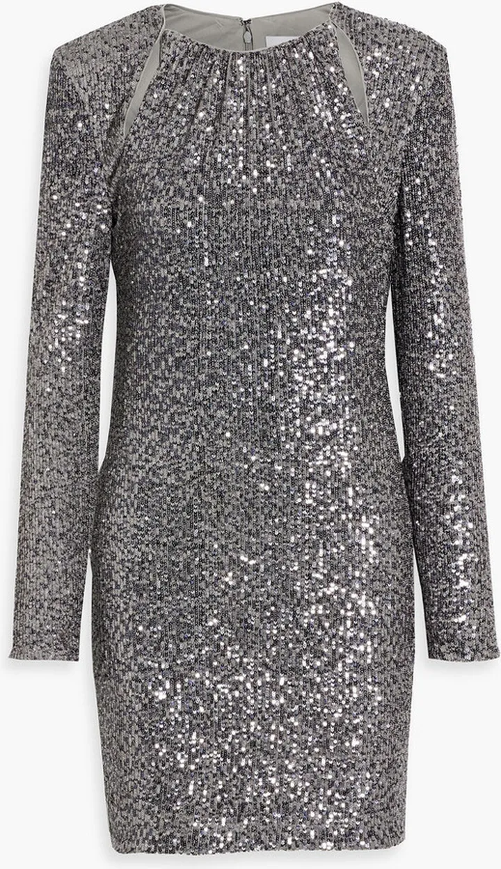 Cutout sequined stretch-tulle mini dress
