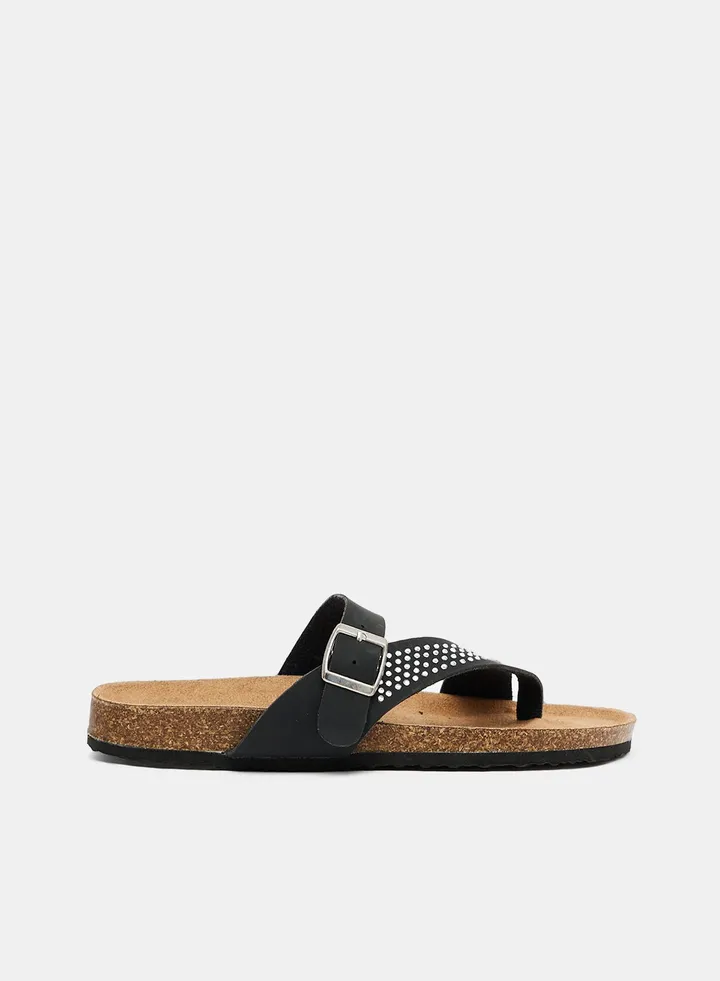 Faux Rhinestone Flat Sandals