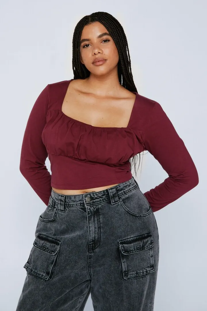 Nasty Gal Womens Plus Size Corset Detail Long Sleeve Top