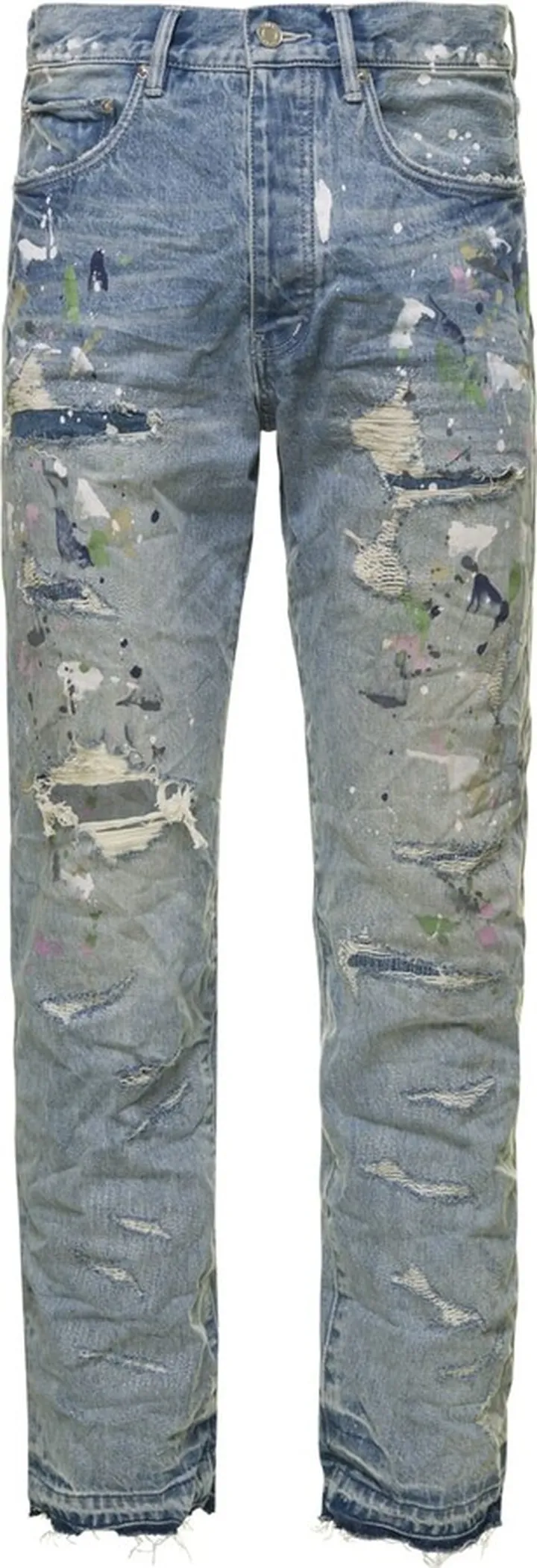 Light Blue Wrinkled Jeans With Rips And Paint Stains In Cotton Denim Man Purple Brand