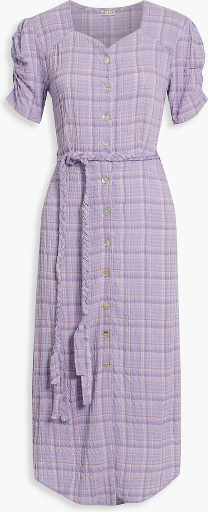 Colette ruched checked seersucker midi dress