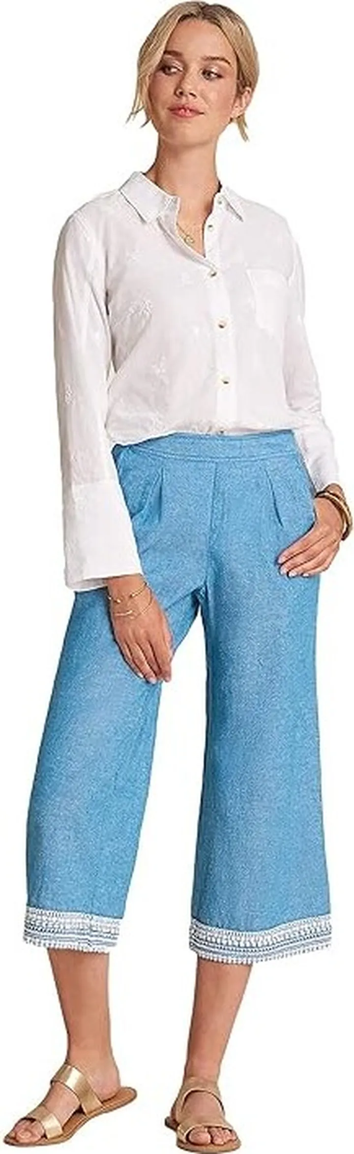 Hatley Cropped Wide Leg Pants - Chambray (Blue) Women's Casual Pants