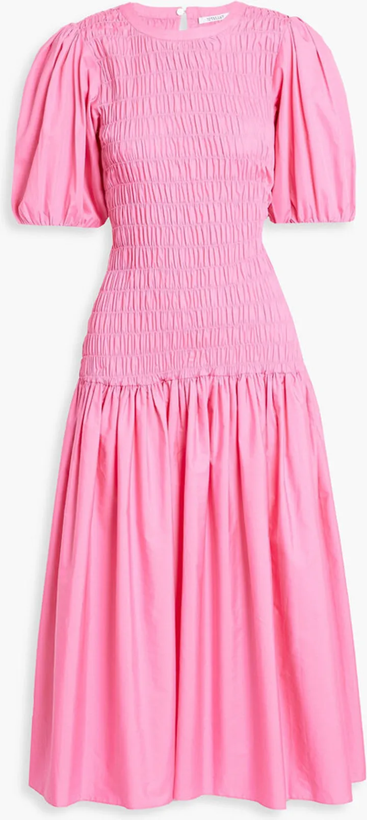 Shirred cotton-poplin midi dress