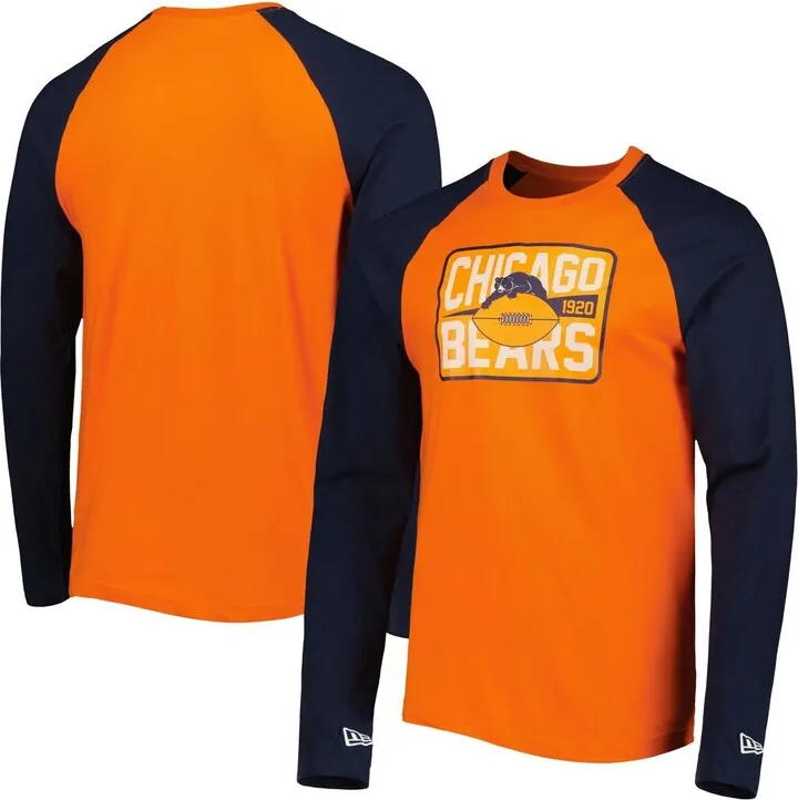 Men's New Era Orange Chicago Bears Throwback Raglan Long Sleeve T-shirt