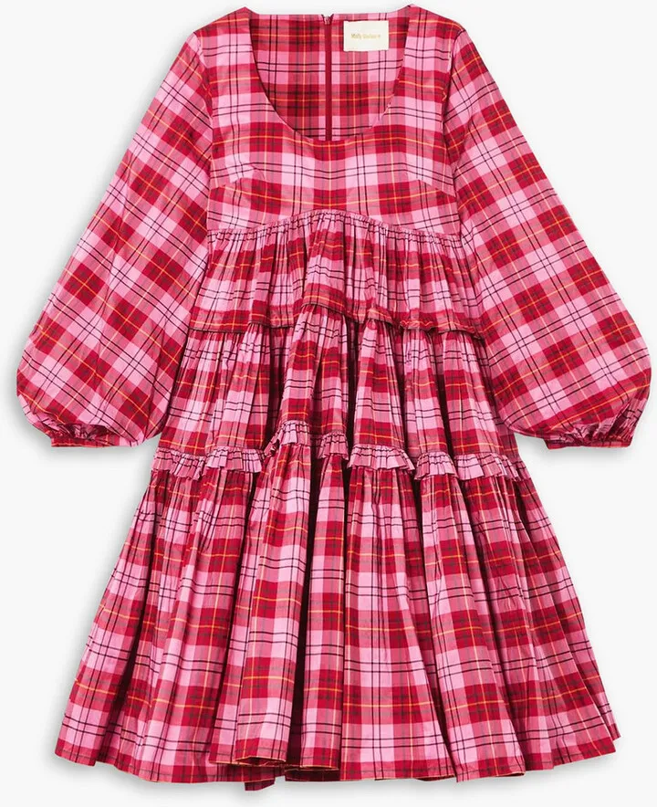 Kwame tiered checked cotton-blend mini dress