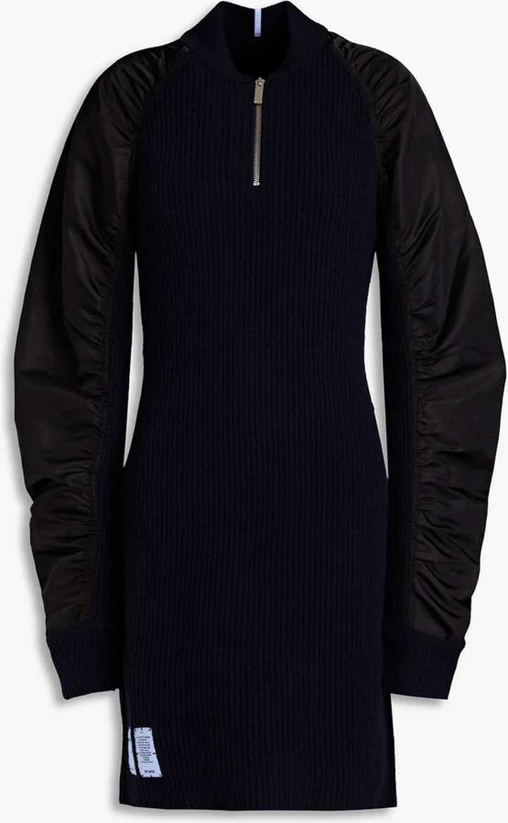 Shell-paneled ribbed wool and cashmere-blend mini dress