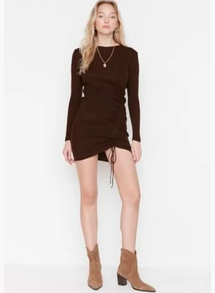 Brown Mini Knitwear Dress