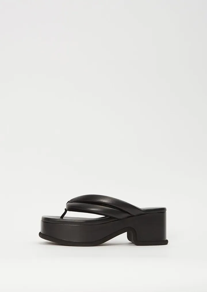 Platform Leather Flip Flop — Black