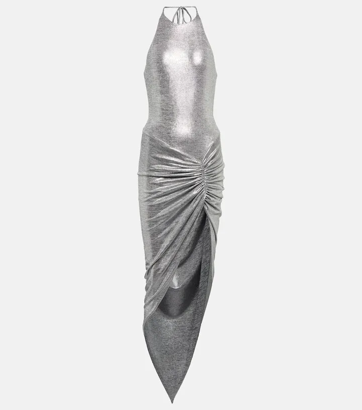 Asymmetrical halterneck midi dress