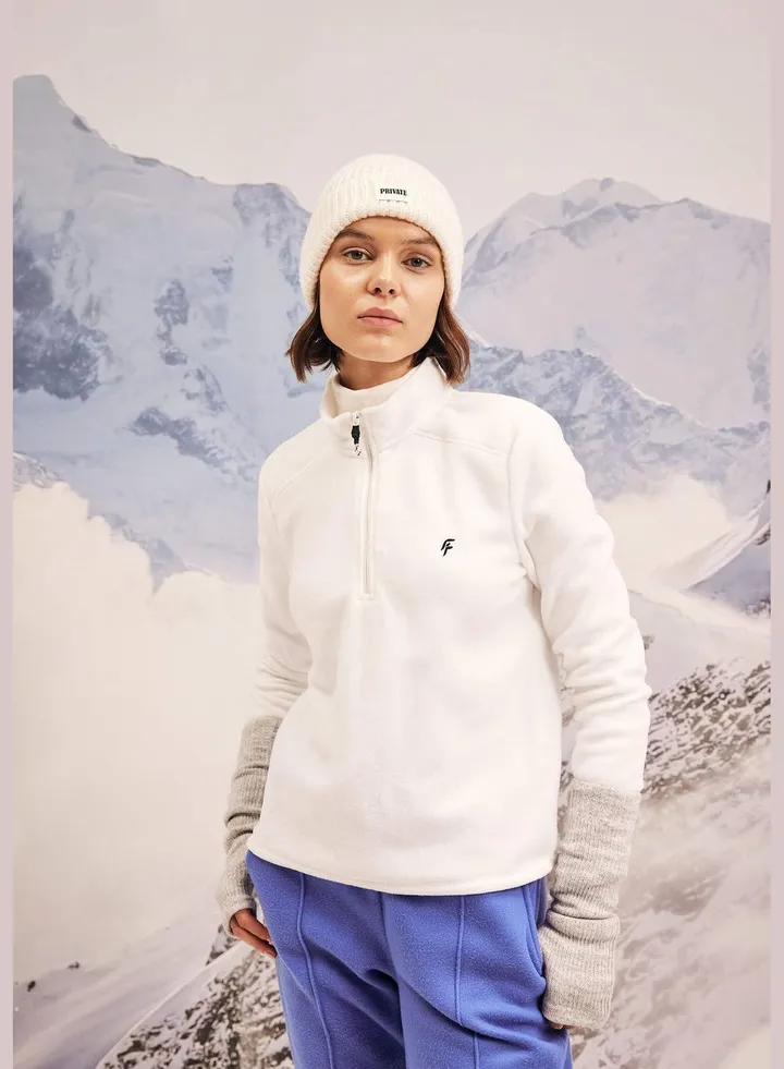 Woman Zippered Long Sleeve Knitted Sweatshirt
